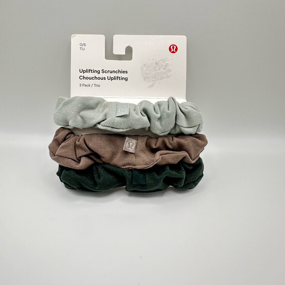 Lululemon Uplifting Scrunchies (Green, Brown, and Gray)
